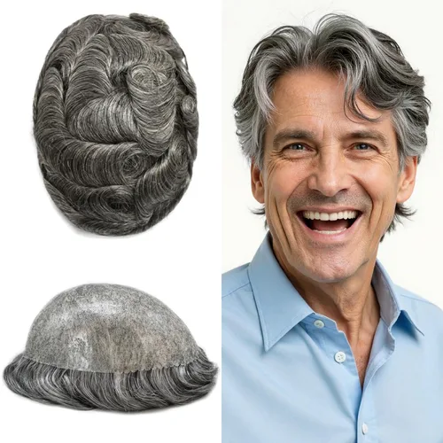 Vista 193 de Toupee para hombre 100% cabello humano real tupé para hombres 0.004 in piel de poliuretano para hombre, sistema de reemplazo de piezas de pelo