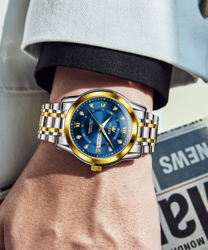 Vista 4 de OLEVS Luxury Gold (Silver) Watches for Men,Men's Stainless Steel Watch with Date,Men's Wrist Watches Waterproof,Classic Dress Watch for Men