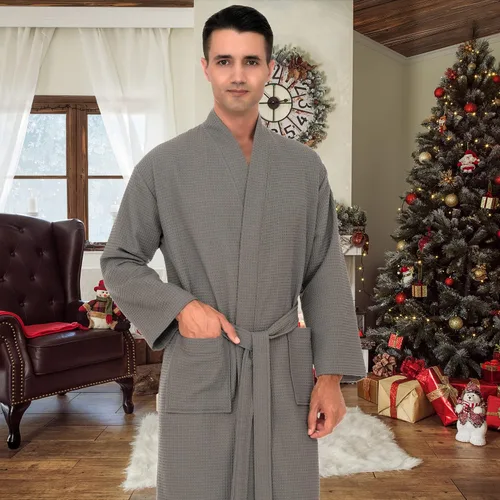 Vista 4 de TowelSelections Bata de baño tipo kimono suave para hombre, bata de baño tipo waffle