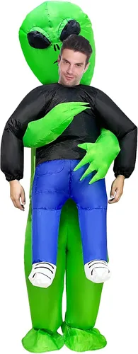 Vista 2 de Camlinbo Disfraz inflable de Halloween de alienígena para hombres y adultos, extraterrestre que sostiene persona, disfraz de Halloween, fiesta
