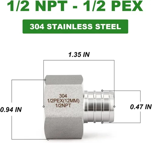 Vista 2 de 5 accesorios Pex de acero inoxidable 304, 1/2 pulgada Pex x 1/2 pulgada NPT hembra, 1/2 pulgadas Pex montaje con 5 abrazaderas de manguera