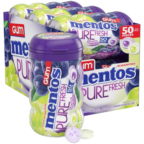 Vista 7 de Mentos Chicle Pure Fresh sin azúcar con xilitol, gaulteria, a granel, botella de 50 piezas (paquete de 6) Goma de mascar, perfecta para un aliento