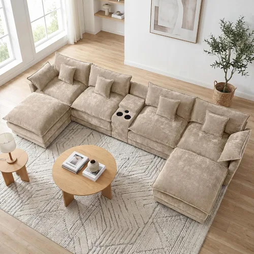 Vista 14 de ONEMMLION Cloud Couch - Sofá modular seccional en forma de U de 114 pulgadas, cómodos sofás seccionales para sala de estar, sofá moderno de felpilla