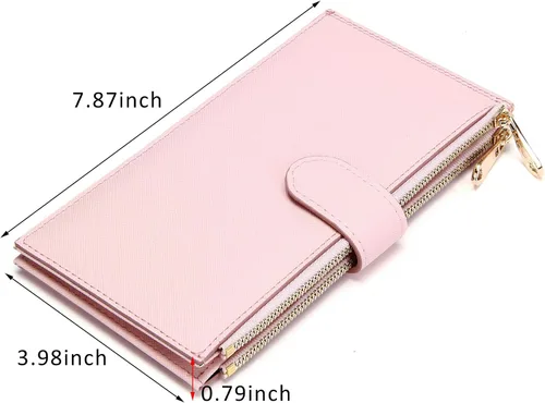 Vista 4 de Badiya Cartera para mujer, con bloqueo RFID, plegable, multitarjetero, gran capacidad, monedero para teléfono celular, con bolsillo con cremallera