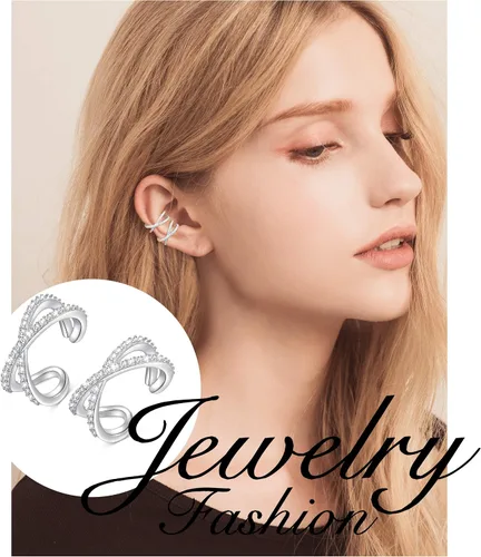 Vista 3 de Regalos de cumpleaños, aretes de aro de plata de ley 925 sin perforaciones, para mujeres y niñas, juego de 2