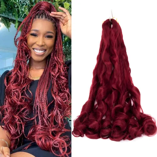 Vista 13 de Paquete de 8 paquetes de cabello trenzado francés, 18 pulgadas, cabello de ganchillo en espiral ondulado suelto para mujeres negras, preestirado