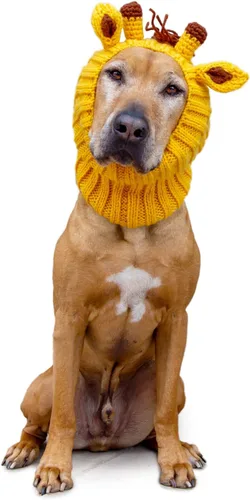 Vista 15 de Zoo Snoods Vestido de Jirafa - Redecilla tejida para perros con cubreorejas para mascotas, cubierta cálida para el cuello para Halloween e invierno