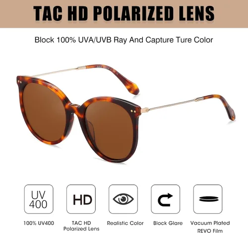 Vista 4 de DUCO Gafas de sol clásicas redondas polarizadas para mujer, gafas de sol retro UV400, DC2340
