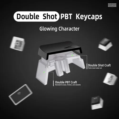 Vista 3 de Teclas de pudín PBT de doble disparo de 108 teclas con extractor de teclas de capa translúcida para llave estándar completo de 104 teclas compactas