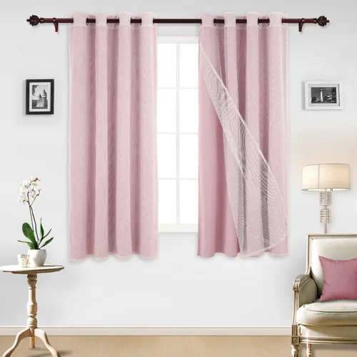 Vista 2 de Deconovo Cortinas opacas con ojales en la parte superior para mezclar y combinar con panel de aislamiento térmico, 2 piezas lavanda y 2 cortinas