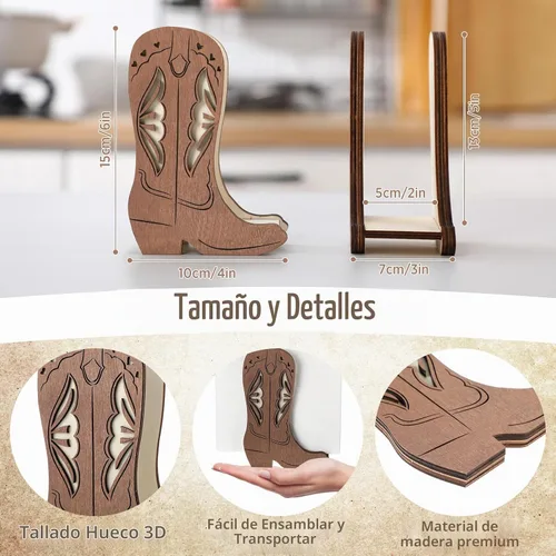 Vista 2 de CroBlissful 1 Pieza Servilletero de Bota de Vaquero Occidental para Mesa Cocina Casa de Campo Dispensador de Servilletas Soporte de Papel Rústico