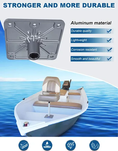 Vista 4 de MATINA Base de asiento de barco, pedestal y base de aluminio de 7 x 7 pulgadas con enchufe de poste de pasador de 3/4 pulgadas, accesorios de barco