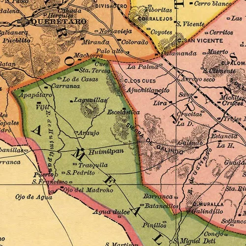 Vista 5 de Mapa de queraetaro from Atlas mexicano Circa 1884 – 32" alta X 24" de ancho (813 mm Alta X 610 mm de ancho)