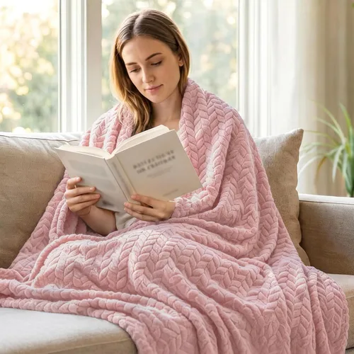 Vista 2 de Exclusivo Mezcla Manta de forro polar rosa para sofá cama, 50 x 70 pulgadas Rosa empolvado
