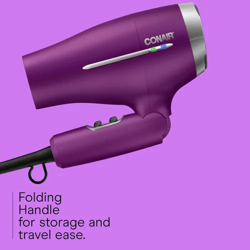 Vista 3 de Conair Worldwide Secador de pelo con mango plegable con concentrador y difusor, 1875W secador de pelo de viaje con tecnología de voltaje