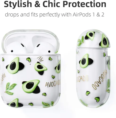 Vista 2 de AKABEILA Funda compatible con Apple Airpods 2, diseño de policarbonato duro, transparente, a prueba de golpes [LED frontal visible], funda