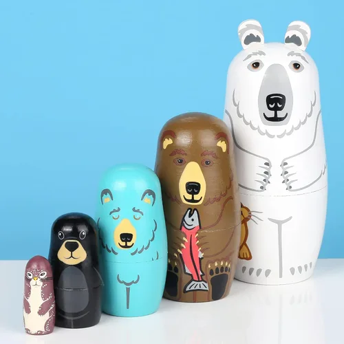 Vista 7 de Yoption 5 piezas de muñecas rusas anidadas, conjunto de muñecas Matryoshka de oso lindo hechas a mano en madera para regalo de cumpleaños de Navidad
