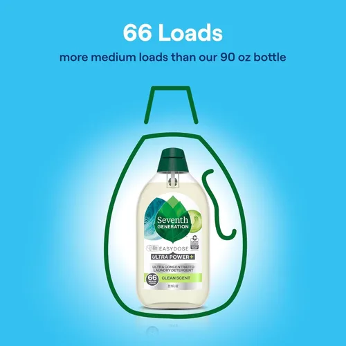 Vista 5 de Seventh Generation Detergente para ropa ultra concentrado aroma limpio, paquete de 2 unidades, 132 cargas, transparente, Power Plus, 23.1 onzas