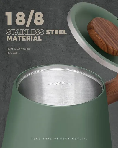 Vista 5 de POLIVIAR Hervidor Eléctrico de Cuello de Cisne, 1350W Hervidor Eléctrico para Té con Mango de Patrón de Madera, 34oz Hervidor Eléctrico Vertedor