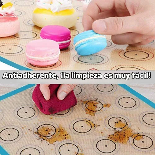 Vista 3 de Alfombrilla de silicona para hornear macarrones - Juego de 2 hojas antiadherentes de silicona para macarrones, forro para galletas
