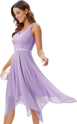 Vista 6 de Meetjen - Vestido de encaje floral para mujer, clásico, acampanado, con dobladillo, formal, para cóctel