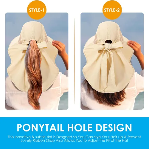 Vista 5 de Sombrero de mujer con protección UV, plegable, impermeable, de ala ancha, tipo cubo, con solapa para el cuello para verano, playa, pesca, senderismo