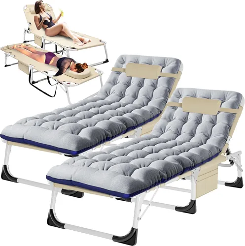 Vista 8 de H&ZT Silla de salón plegable con abertura para la cara – Silla reclinable ajustable para bronceado al aire libre con colchón, silla de sol