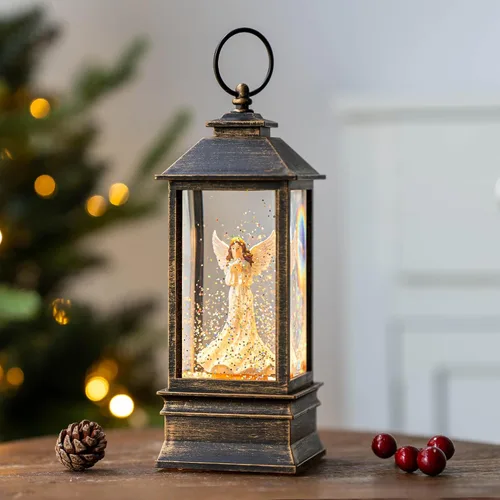 Vista 3 de Linterna de globo de nieve de Navidad, ángel brillante con paloma, forro USB/funciona con pilas, linterna iluminada para decoración de festivales