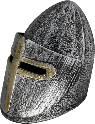 Vista 3 de Casco medieval de plástico para disfraz de caballero cruzado para juego de batalla, Halloween, cosplay, LARP, plateado