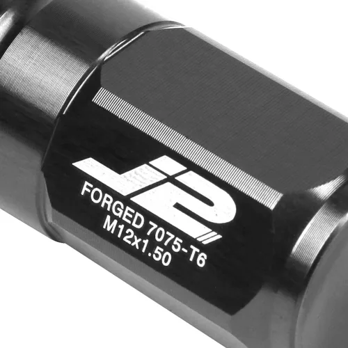 Vista 3 de J2 Engineering Juego de 20 tuercas de aluminio 7075 con extremo cerrado M12 x 1.5 con adaptador de enchufe, negro, asiento cónico, LN-T7-007-15-BK