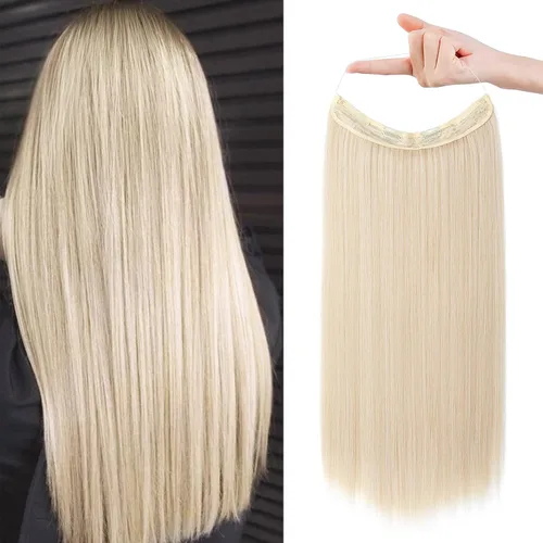 Vista 33 de REECHO - Extensiones de cabello con alambre invisible y con cintillo transparente, tamaño ajustable, clips seguros extraíbles, cabello lacio, diseño