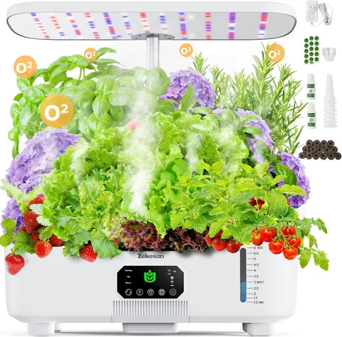 Vista 8 de Kit de sistema de cultivo hidropónico Misting de 15 cápsulas para jardín de hierbas inteligente para interiores con panel táctil LCD de 6 L, tanque