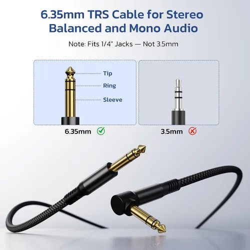 Vista 2 de RUXELY Cable de instrumento TRS de 0.25 in, paquete de 2 unidades, cable de Negro