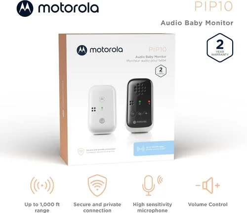 Vista 2 de Motorola Nursery Monitor de bebé, rango de 1000 pies solo audio PIP10, no necesita WiFi, detección de llanto, luz de alerta, unidad portátil