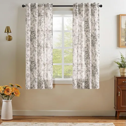 Vista 35 de Jinchan Cortinas de Mezcla de Lino con Estampado Floral para Sala de Estar, 84 Pulgadas de Largo, Cortinas con Bolsillo para Varilla y Tab Trasera