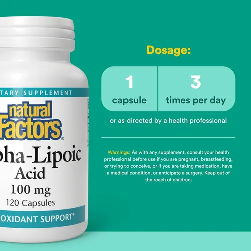 Vista 3 de Natural Factors Ácido alfa-lipoico 100 mg - Soporte antioxidante* - Sin OMG - 120 cápsulas
