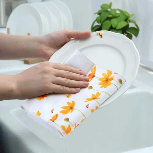 Vista 5 de 4 toallas de cocina de verano con flores amarillas para decoración de casa de campo, toalla de cocina absorbente de primavera, toallas de mano