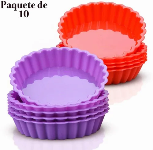 Vista 3 de FUNBAKY Molde de silicona para quiche, mini molde antiadherente redondo de silicona para tartas y tartas, 10 paquetes