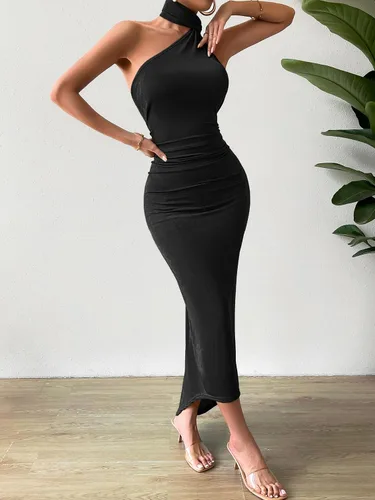 Vista 7 de OYOANGLE Vestido largo bodycon sin mangas para mujer, sin espalda, fruncido, para invitadas de boda