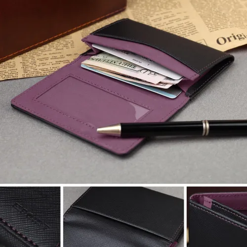 Vista 3 de Multicolor sólido para hombre de cuero clip de dinero Navidad para padre, Negro, orquídea mediana-ecm10a04