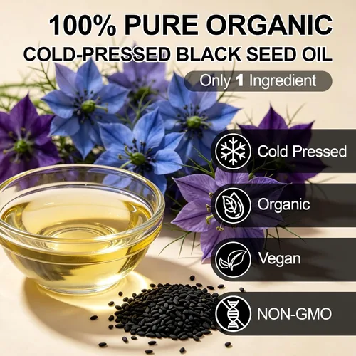 Vista 4 de Black Seed Oil Organic Cold Pressed - Pure Nigella Sativa Black Cumin Oil