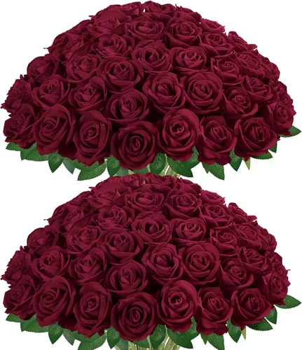 Vista 8 de InnoGear 50 unidades de rosas negras artificiales, rosas de terciopelo de seda falsas a granel, flores artificiales para decoración, ramos de boda