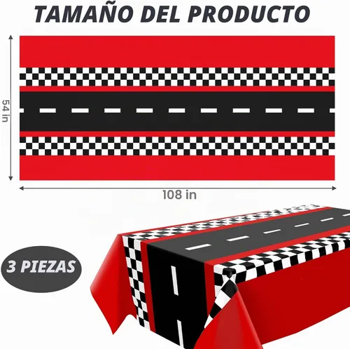Vista 2 de 3 manteles de plástico rojos para autos de carreras, a cuadros, 54 Negro Rojo Lane