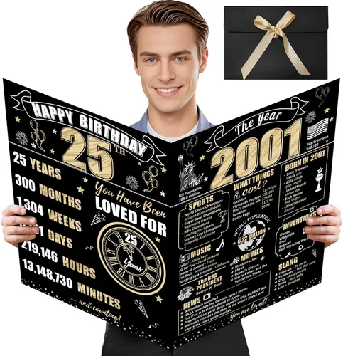 Vista 26 de Turypaty Tarjeta de 10 cumpleaños grande con sobre para niños y niñas, libro de firmas de invitados gigante de feliz 10 cumpleaños en negro y oro