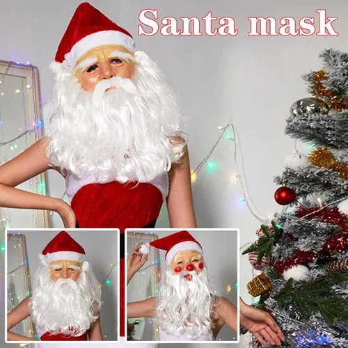 Vista 7 de Divertida máscara completa de Papá Noel máscara facial de Navidad máscara facial de Papá Noel peluca súper suave disfraz de barba fiesta de Navidad
