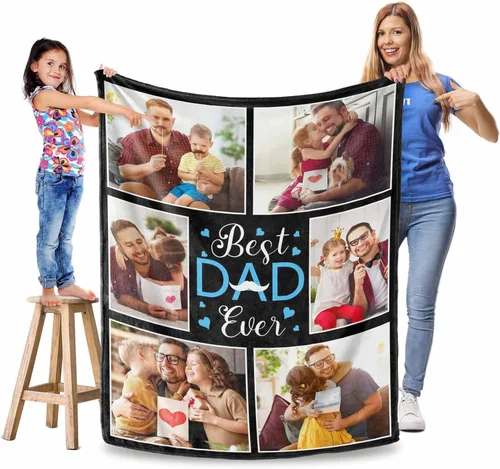 Vista 10 de Manta personalizada para el Día del Padre, regalos para papá, mantas personalizadas con fotos, mantas personalizadas de collage de fotos, manta suave