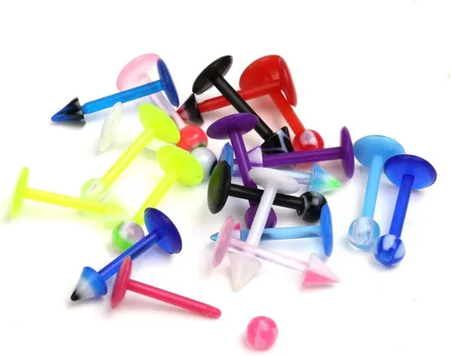 Vista 4 de CrazyPiercing Venta al por mayor 80 Flexible Lip Lengua Ceja Bar Anillos Barbell Piercing Body Jewelry Multicolor