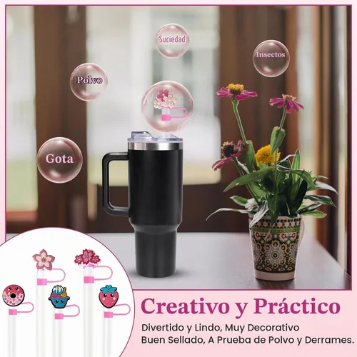 Vista 3 de Paquete de 6 fundas de silicona para popotes compatibles con vasos Stanley de 30 y 40 onzas y botellas de agua, tapas de popote reutilizables, a