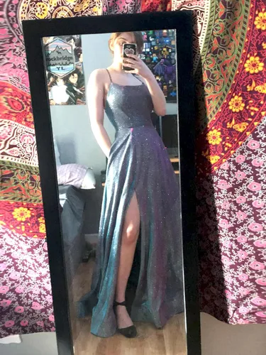 Vista 6 de Vestidos largos acampanados y con bolsillos para baile de graduación vestido formal de fiesta de noche y de baile con aberturas laterales