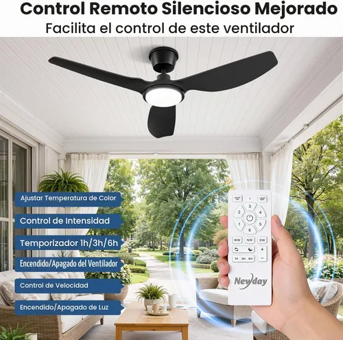 Vista 3 de Newday Ventilador de techo impermeable IP66 de 52 pulgadas con luces, ventilador de glorieta resistente a la intemperie con control remoto, LED